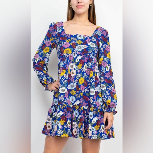 BCBG Generation Square Neck Floral Casual Dress blue size 12. - Picture 3 of 16